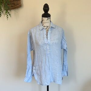 Light Blue Linen Button Pullover Shirt